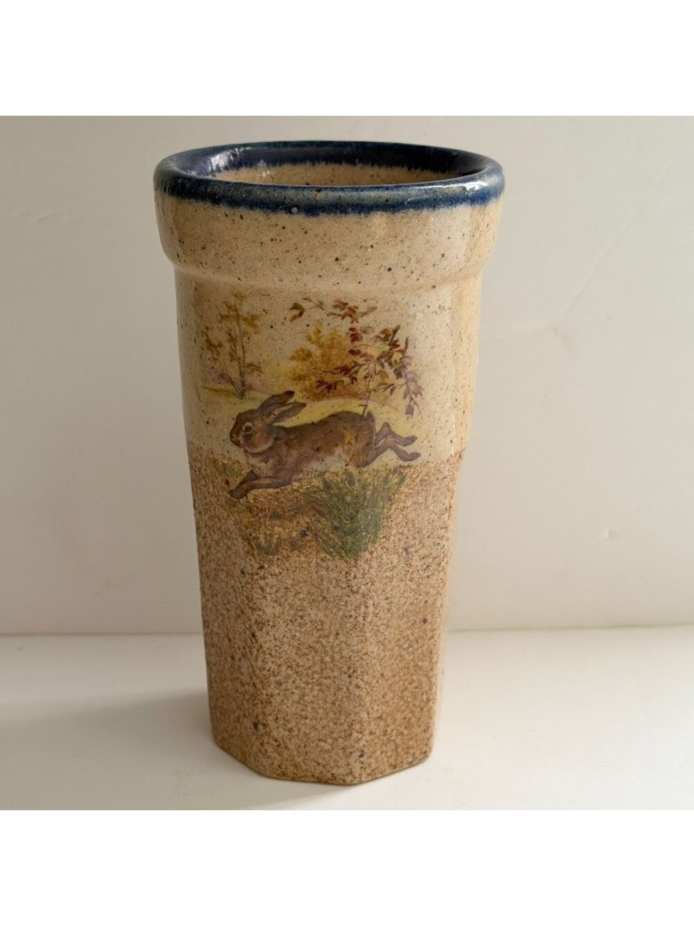 Vintage Monroe Salt Works Maine Running Rabbit Leaping Hare 6" Stoneware Vase